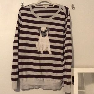 Super cute grey and maroon sweater with pug!